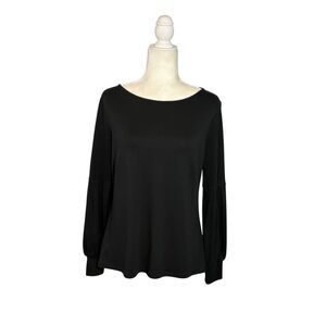 Ann Taylor black long sleeve wider neck top with 1/2 blouson sleeves - M